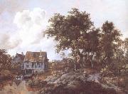 Meindert Hobbema Watermill beside a Woody Lane (mk25) oil painting on canvas
